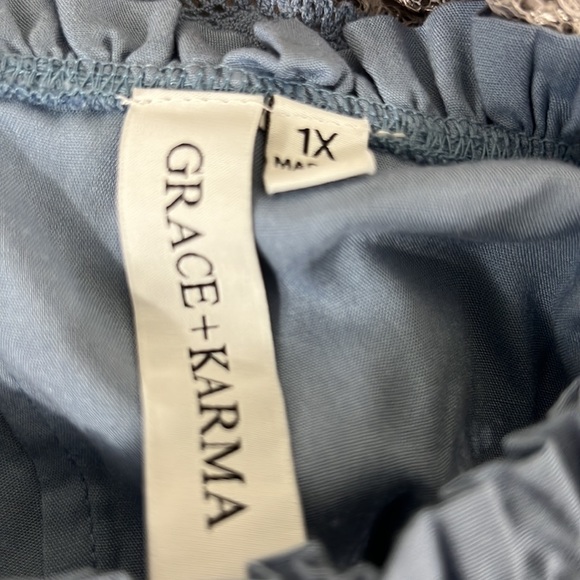 Grace & Karma Peasant Shirt Blue Long Sleeve Lightweight Womens Plus Size 1X - Picture 7 of 8